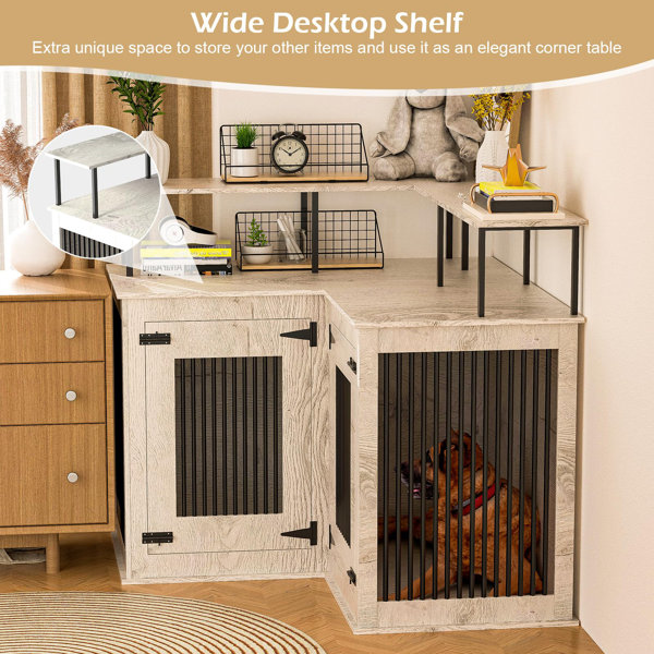 View of Tucker Murphy Pet™ Large Corner Dog Crate Furniture For 2 Dogs With 2 ...